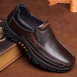 Men Genuine Cow Leather Waterproof Comfy Non Slip Soft Slip On Casual Oxfords