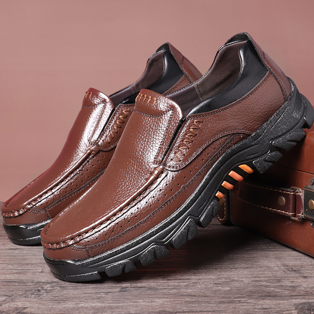 Men Genuine Leather Waterproof Non-Slip Soft Slip-On Casual Shoes - CBK ...