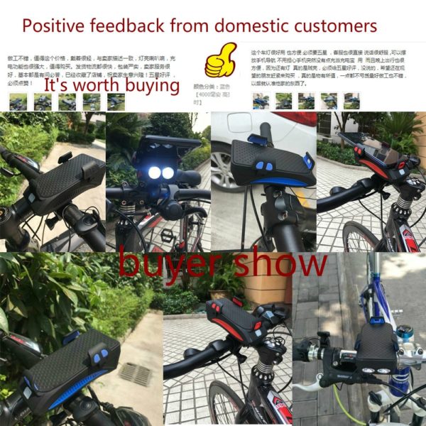 4 In 1 Bike Front Light Phone Holder Handlebar Stand with Bike Bell Function Power Bank Bicycle Lamp Flashlight for MTB Bike